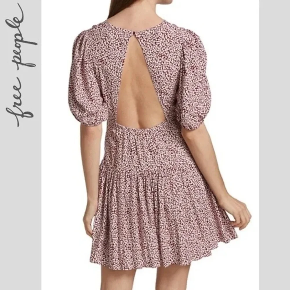 Free People Dancing in the Dark Mini Dress Red Burgundy Floral Boho Open Back S - Picture 4 of 15
